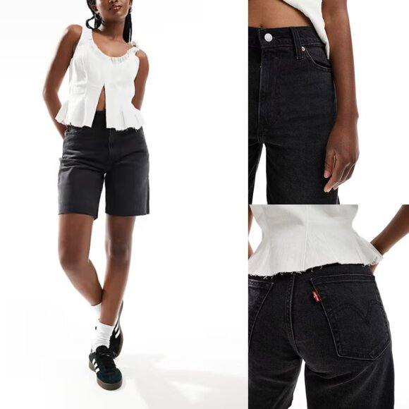 New LEVI'S Premium Ribcage Denim Jean Bermuda Shorts Women's Size 27 Black Wash - Picture 2 of 13